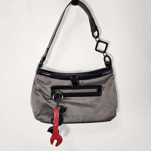Lesportsac Handbags - LeSportsac Gray/Black Y2K Leather Trim Shoulder Strap Charms Mini Bag LIKE NEW!